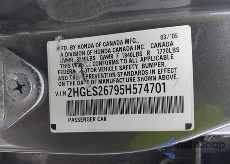 2005 Honda Civic Ex из США, поврежденный, VIN 2HGES26795H574701